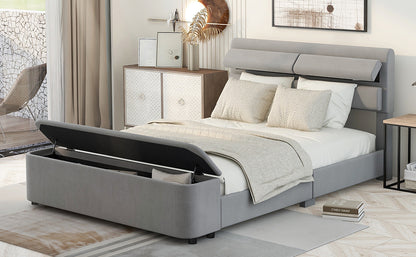 Retro Upholstery Bed with Storage Headboard