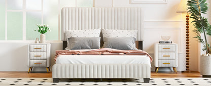 Emily Upholstered Platform Bed,Beige