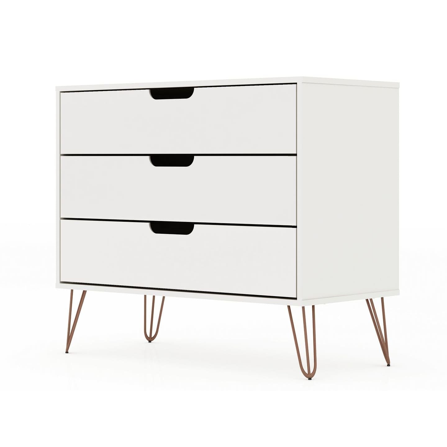 manhattan comfort rockefeller mid-century- modern dresser with 3-drawers in white