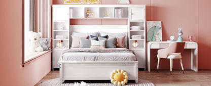Wooden Bed With All-in-One Cabinet and Shelf