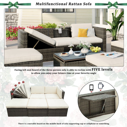 5-Piece Patio Wicker Sofa Set Cushions; Ottomans and Lift Top Coffee Table included