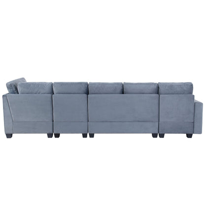 Modern L shape Sectional Sofa With USB Charging Port, Grey