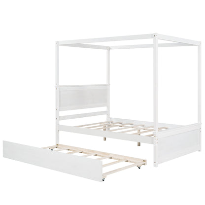 Wood Canopy Bed with Trundle