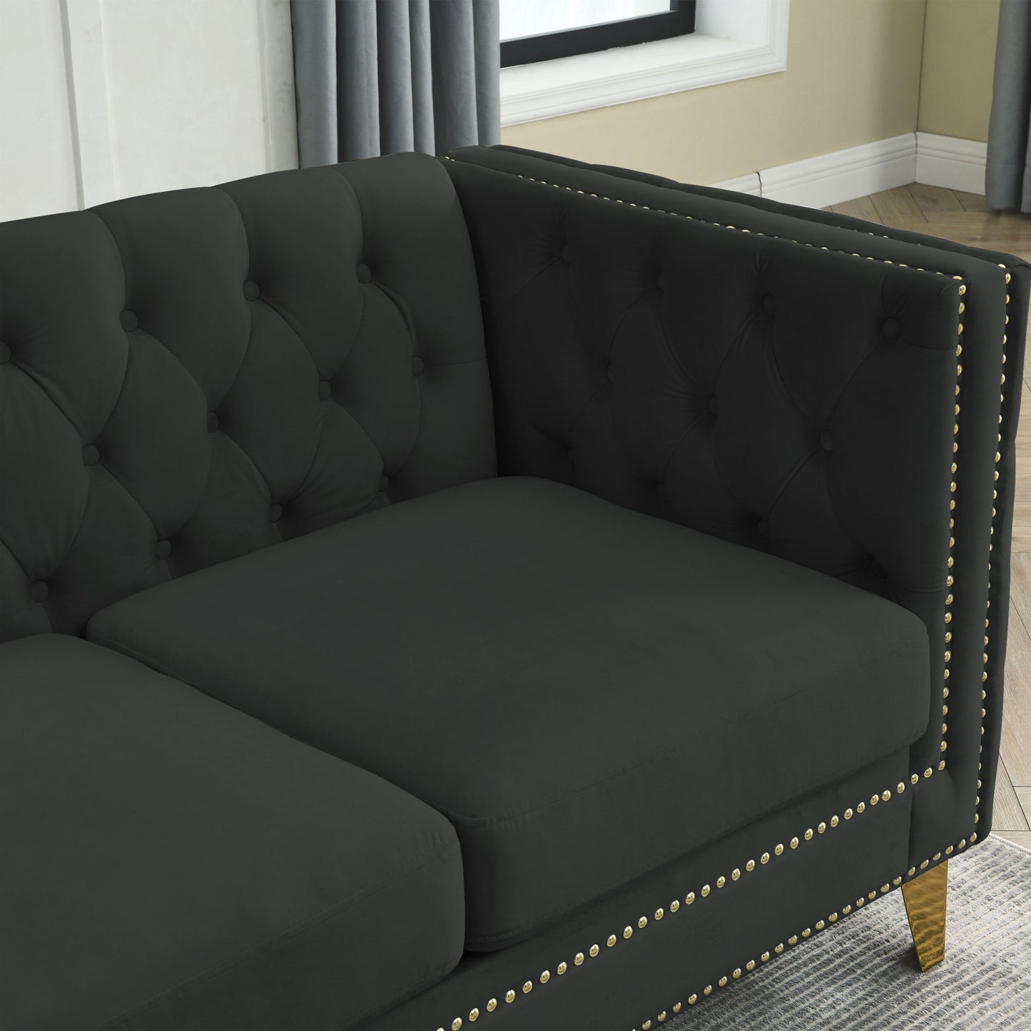3-seater + 2-seater combination sofa, black velvet