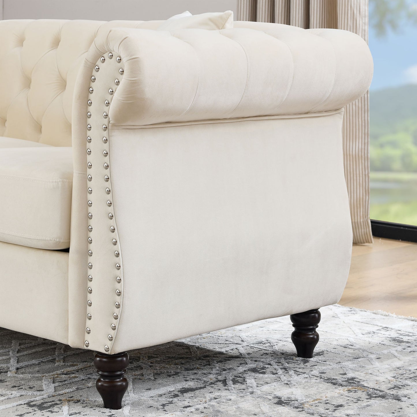 3-seater + 3-seater combination sofa, beige velvet