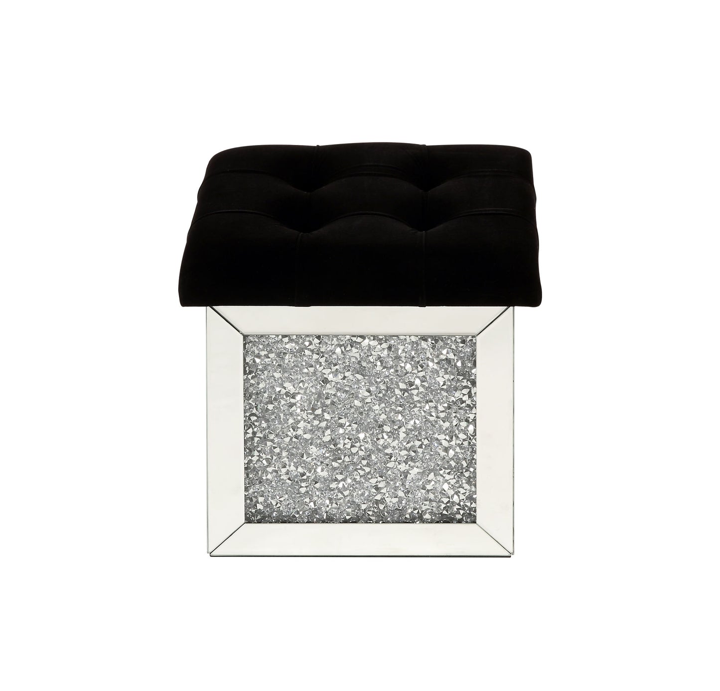 acme noralie ottoman w/storage mirrored & faux diamonds