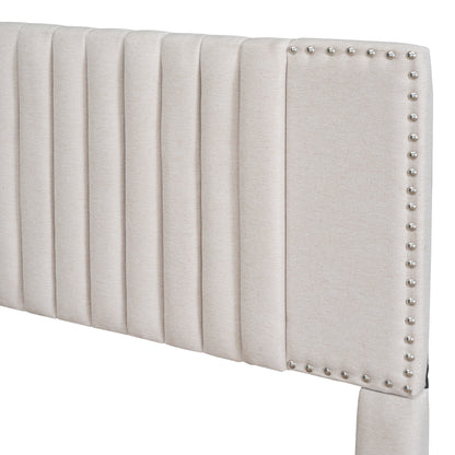 Queen Size Upholstered Platform Bed with 2 Drawers and 1 Twin XL Trundle, Beige