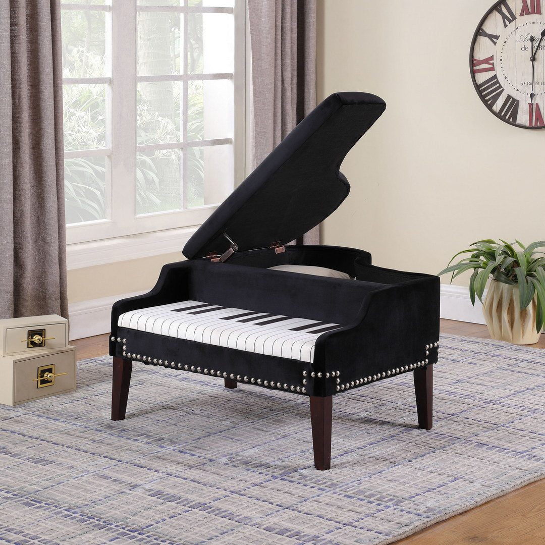 21-inch-long navy-blue piano silver nailheads storage ottoman