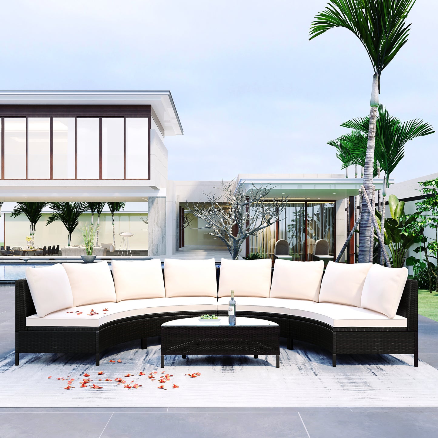 5 pieces all-weather brown pe rattan wicker sofa set