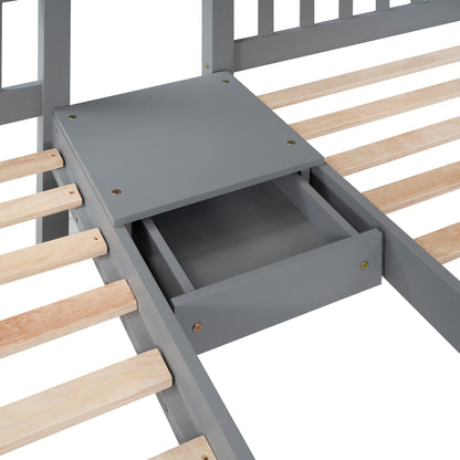 Triple Bunk Bed with Drawers and Guardrails, Gray
