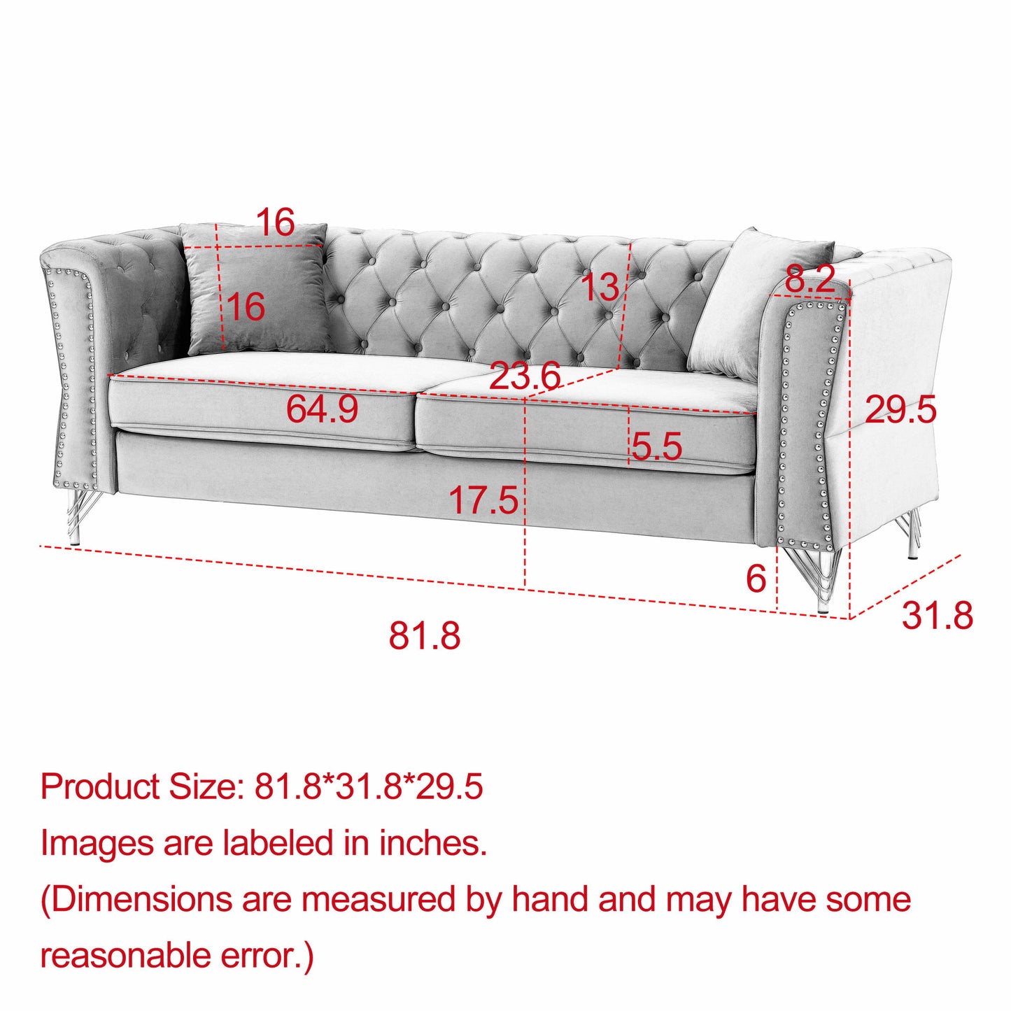 3-seater + 3-seater combination sofa tufted with 4 pillows