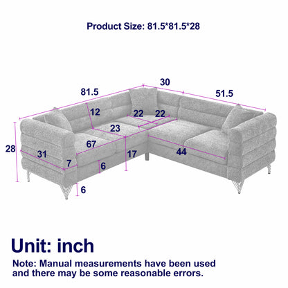 L-Shaped Sectional Couch, 5-Seater Corner Sofa