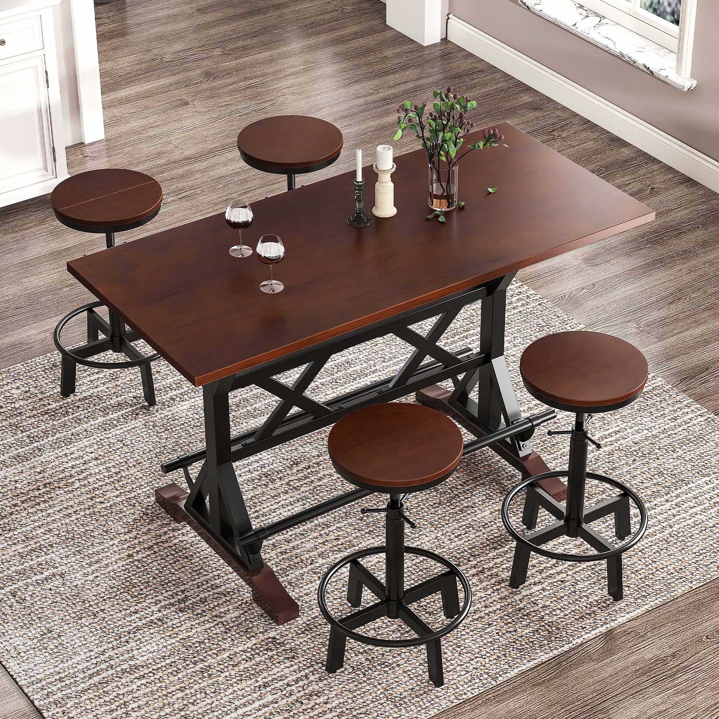 5-piece dining table set, 59" wooden