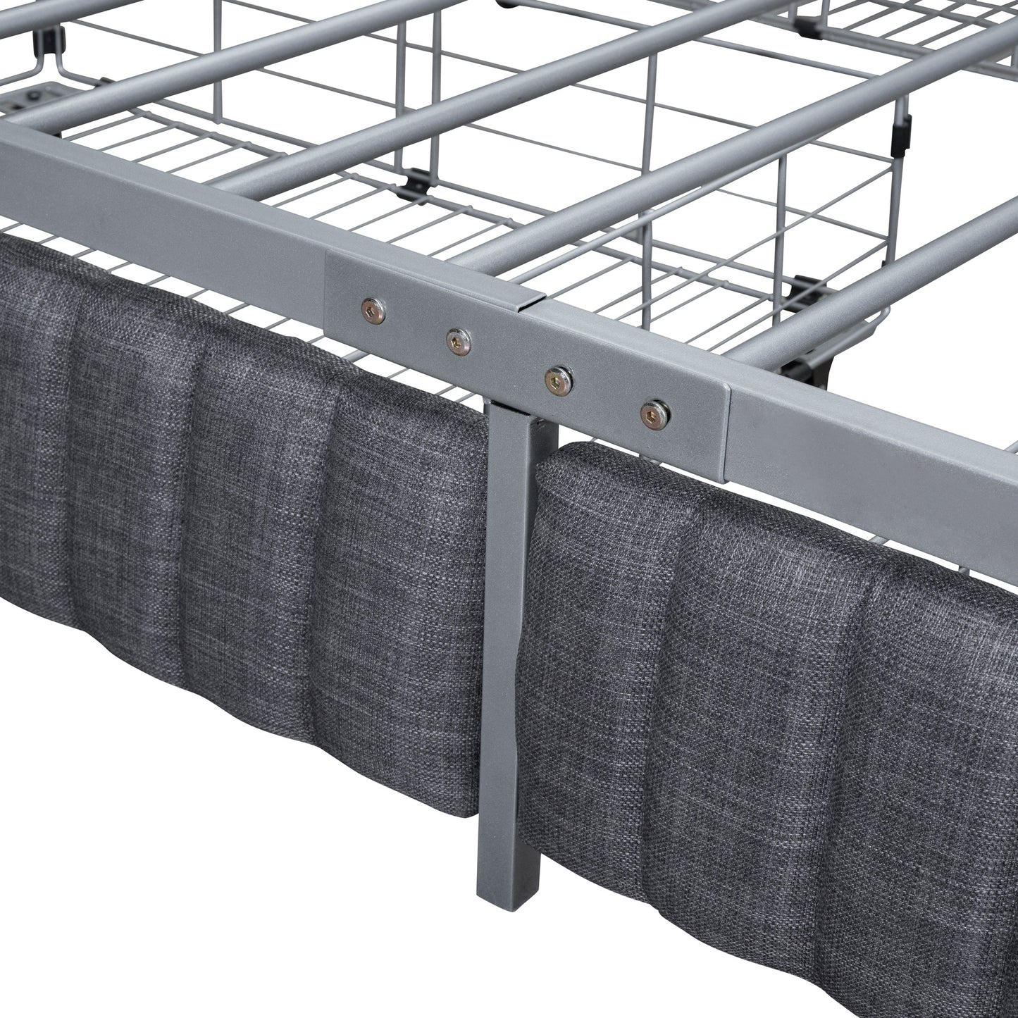 queen size metal frame upholstered bed with 4 drawers, linen fabric, gray