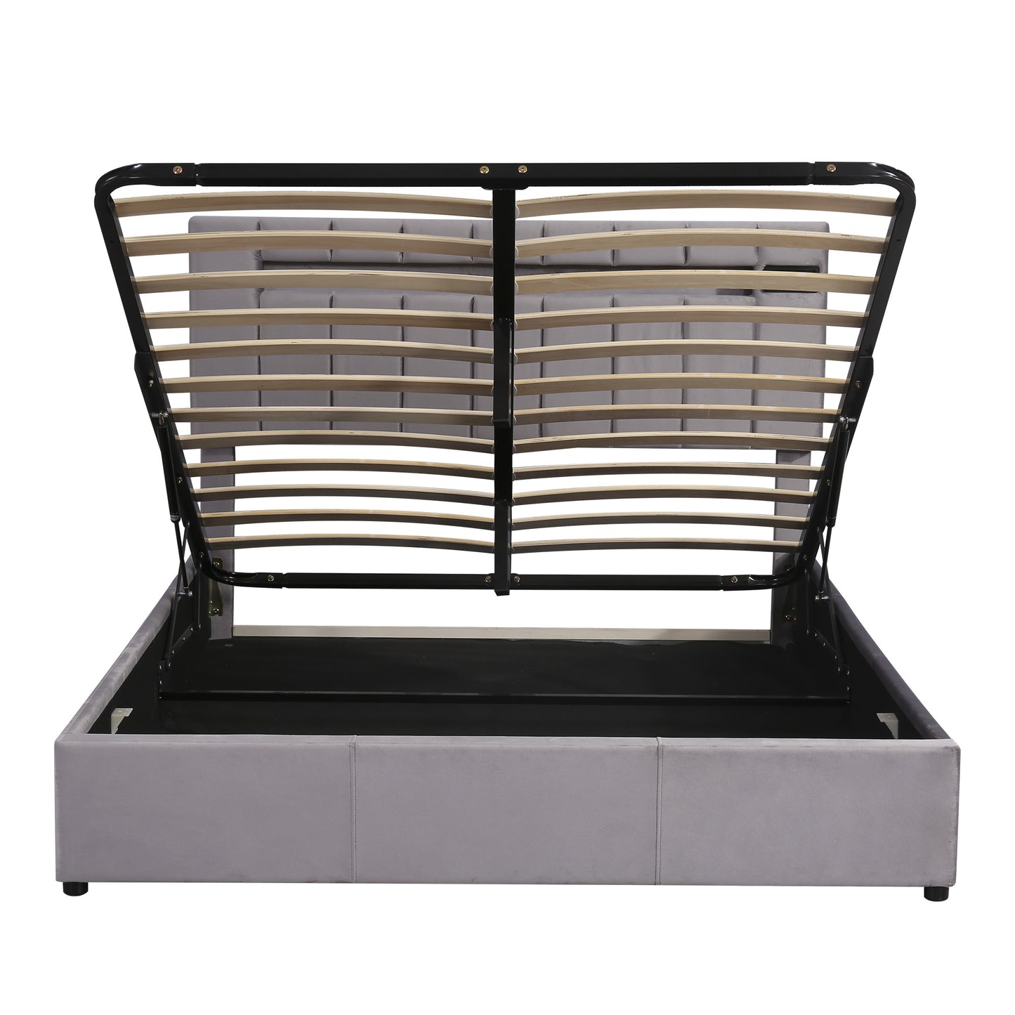 velvet upholstered hydraulic storage bed with led light, bluetooth player, and usb charging