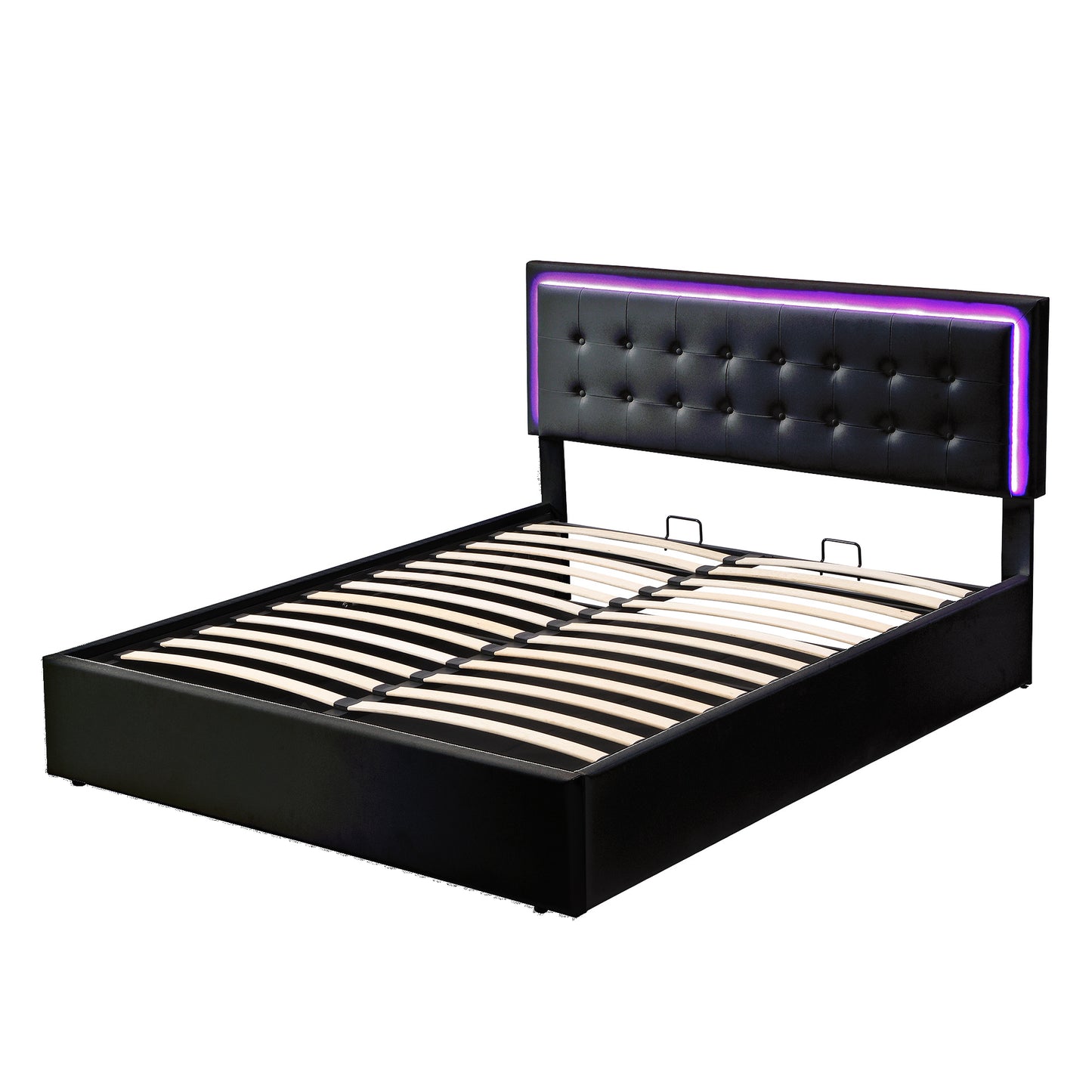 tufted upholstered platform bed with hydraulic storage system & pu storage bed with led lights
