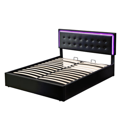 Tufted Upholstered Platform Bed with Hydraulic Storage System & PU Storage Bed with LED Lights