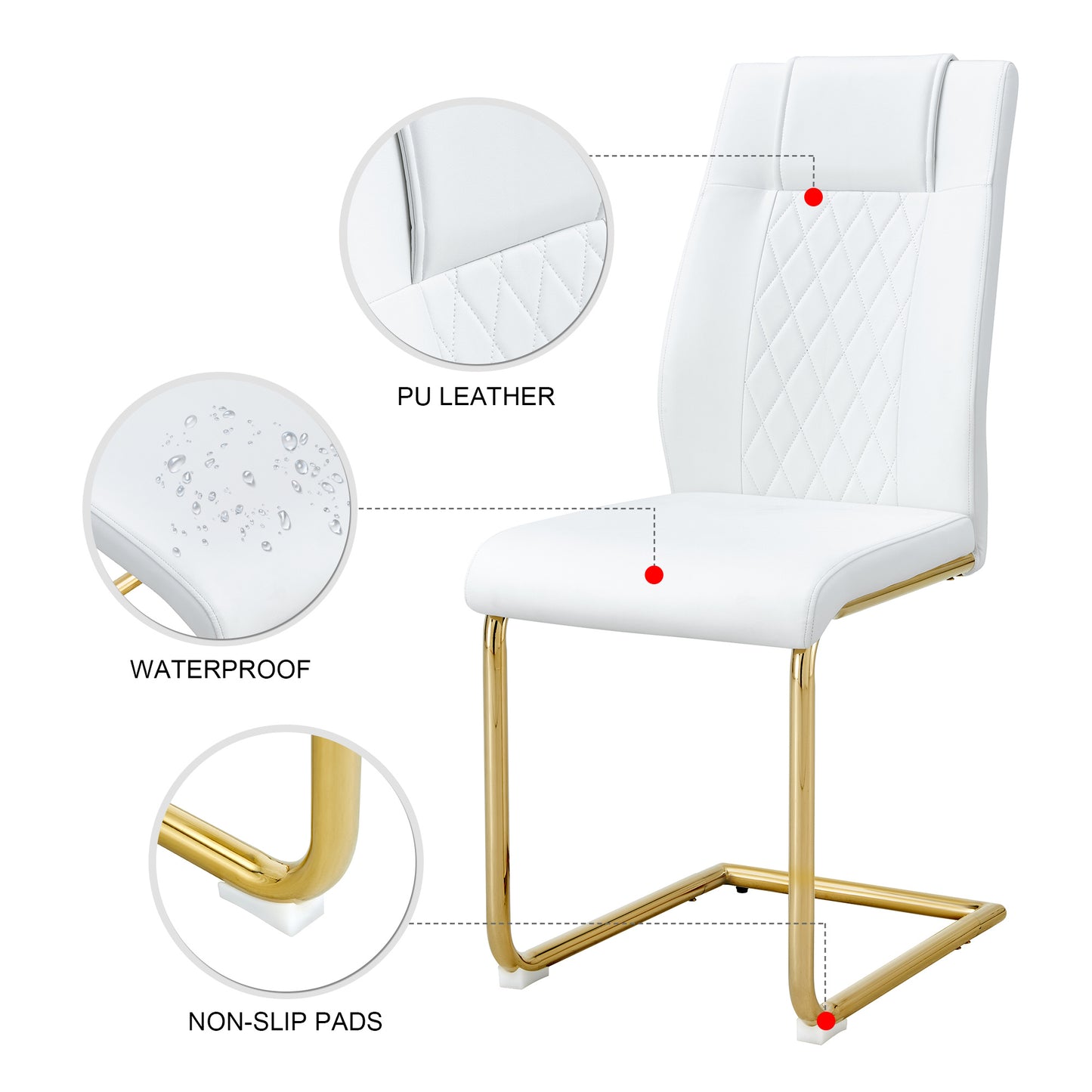 faux leather cushion chairs set of 4, white+pu