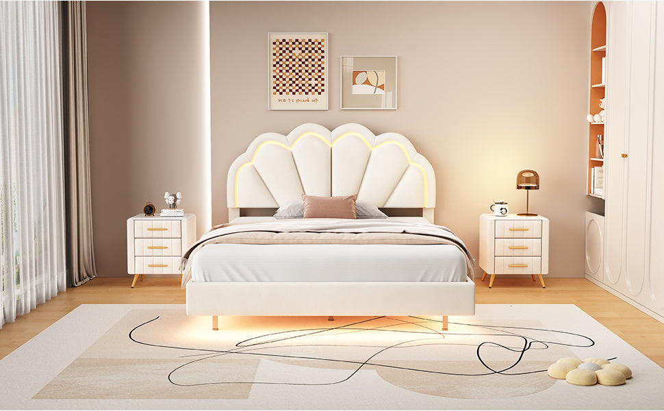 smart led bed frame with elegant flowers headboard