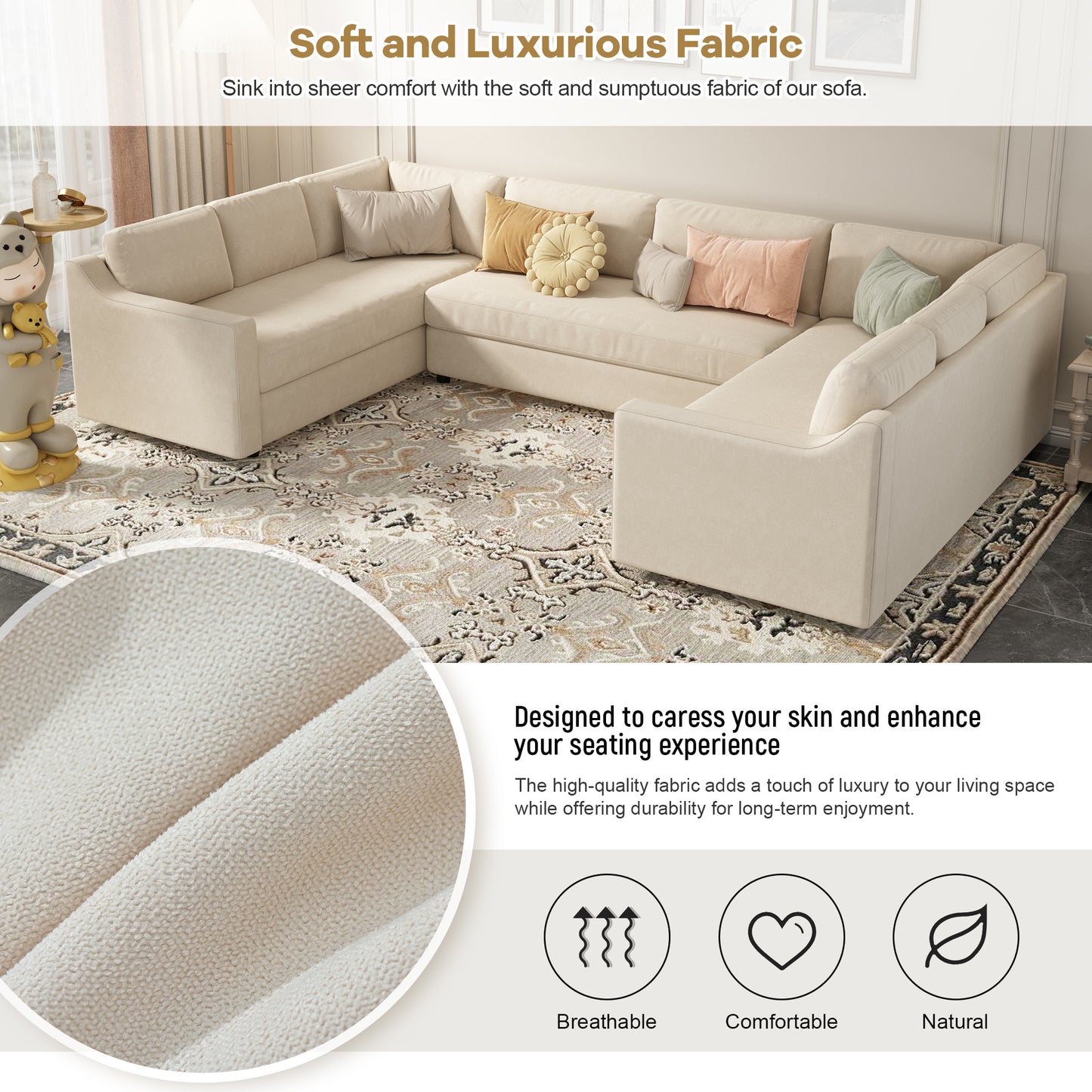ustyle 3 pieces upholstered u-shaped sectional