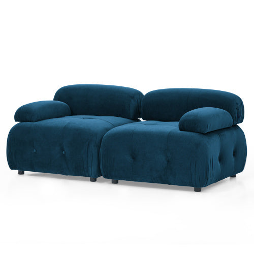 button tufted modular sectional sofa, navy velvet