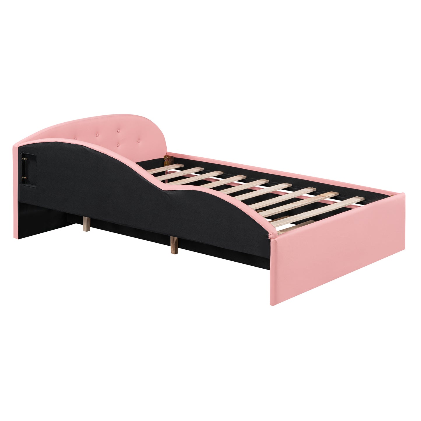 pu upholstered tufted daybed with trundle and cloud shaped guardrail, pink