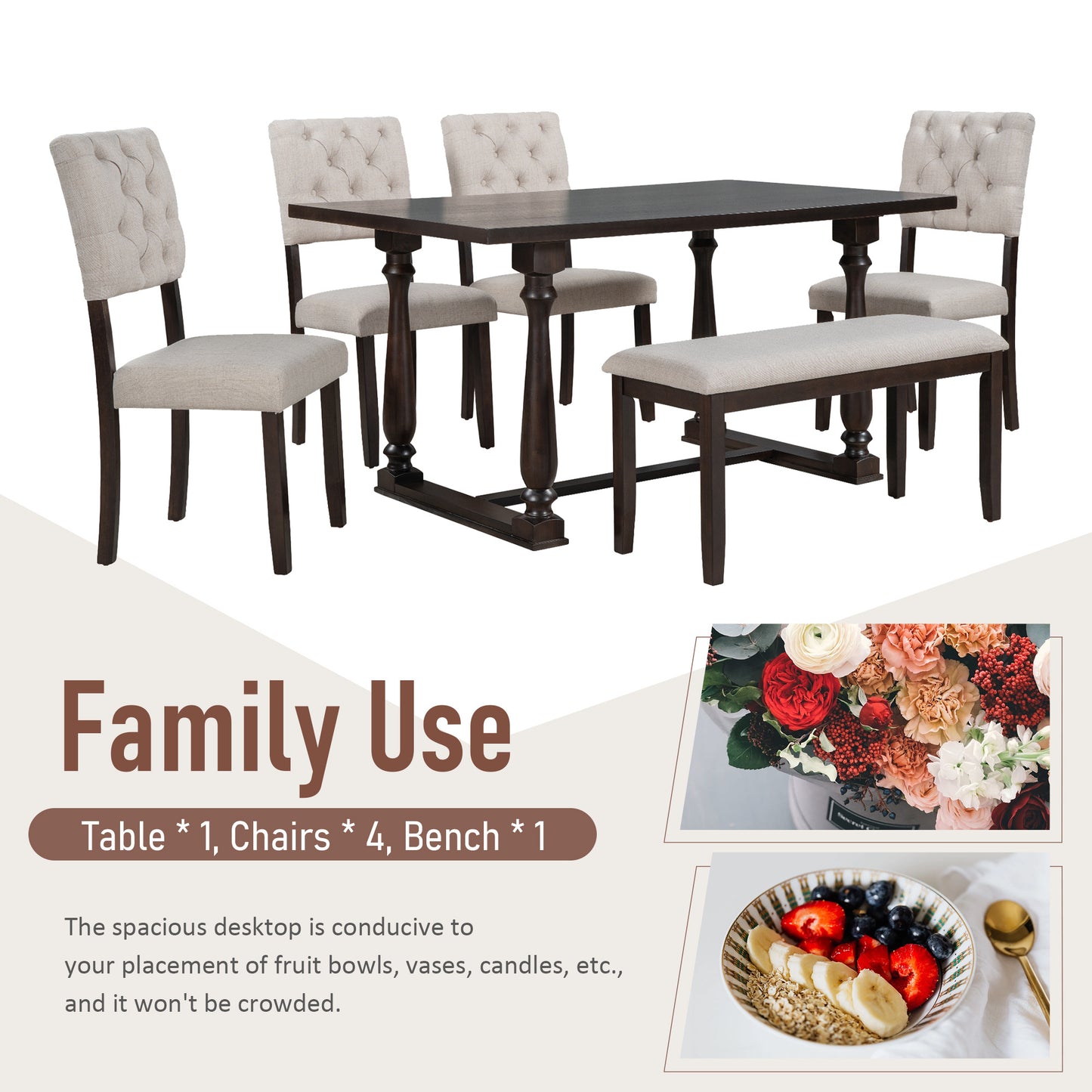 upholstered 6-piece dining table set