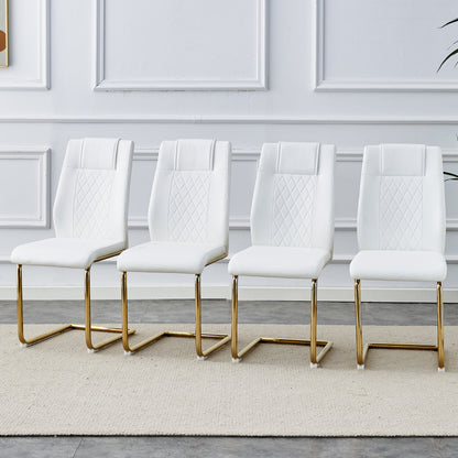Faux Leather Cushion Chairs Set of 4, White+PU