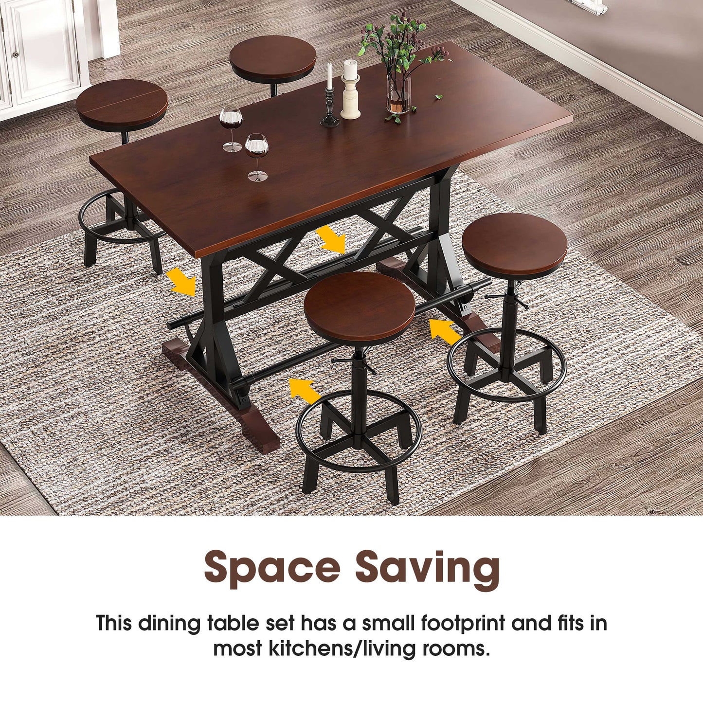 5-piece dining table set, 59" wooden
