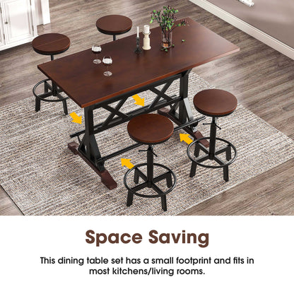 5-Piece Dining Table Set, 59" Wooden