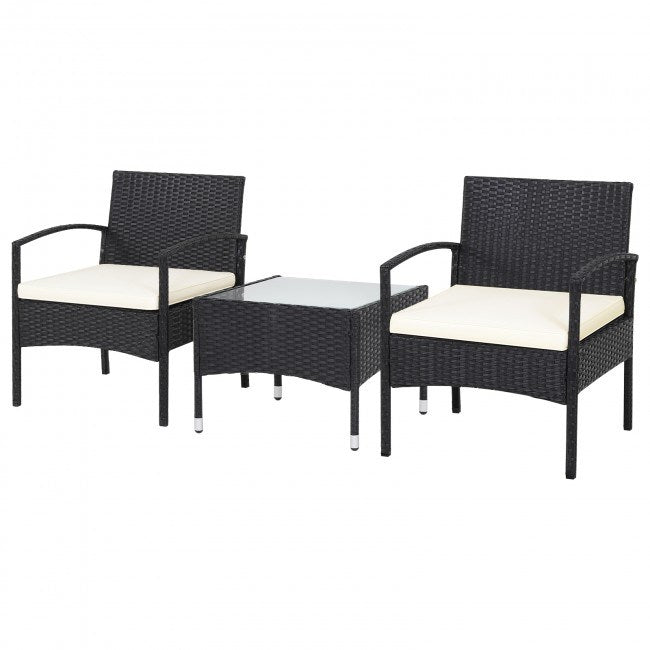 3 pieces patio wicker rattan furniture set with cushion