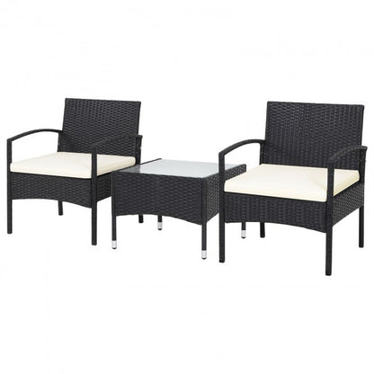 3 Pieces Patio Wicker Rattan Furniture Set with Cushion