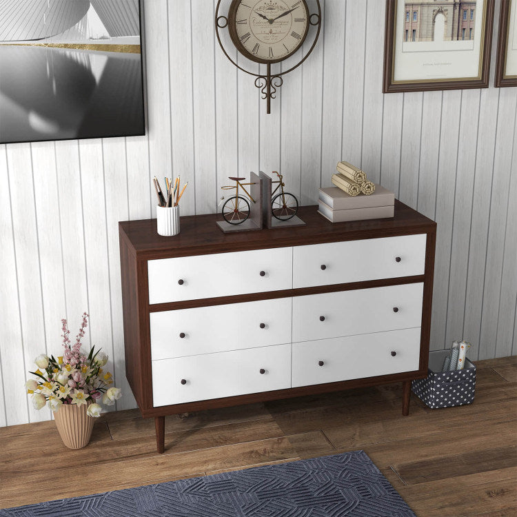 antique-style free-standing dresser with 6 drawers