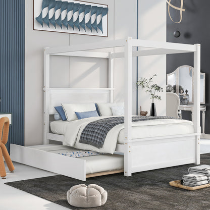 Wood Canopy Bed with Trundle
