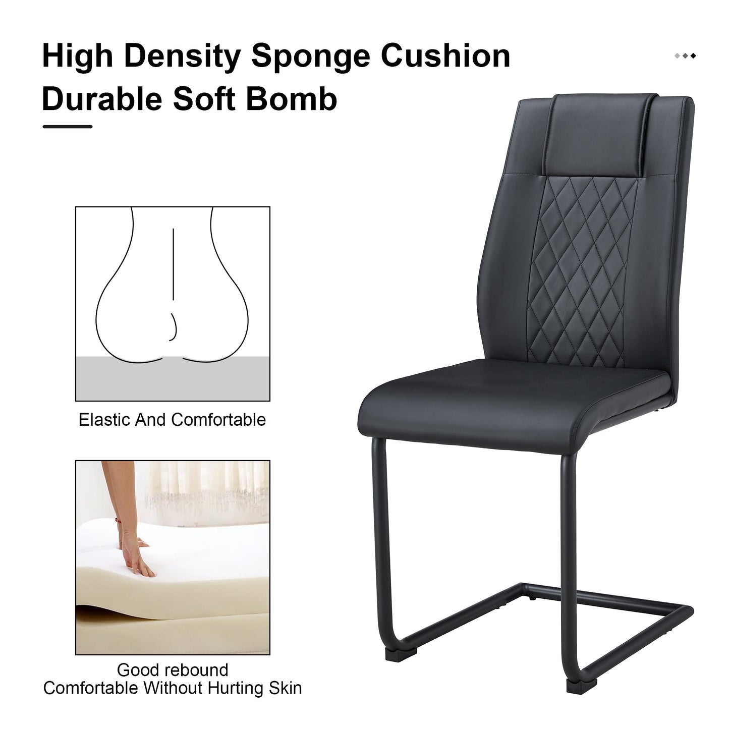 modern leather chairs set of 4, black+pu