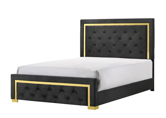 Glam King Black Fabric Upholstered Bed