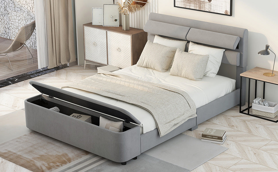 retro upholstery bed with storage headboard