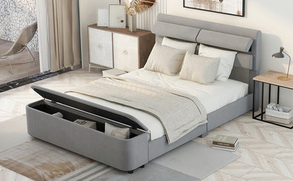 Retro Upholstery Bed with Storage Headboard