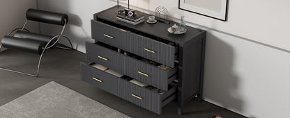 6 Drawer Dresser with Metal Handle, Black