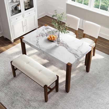 4-Piece Modern Dining Furniture Set  46" Faux Marble Style