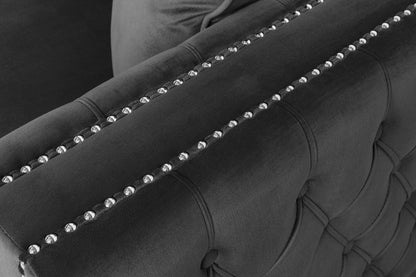 Ryan Velvet Reversible Sectional Sofa Chaise, Dark Grey