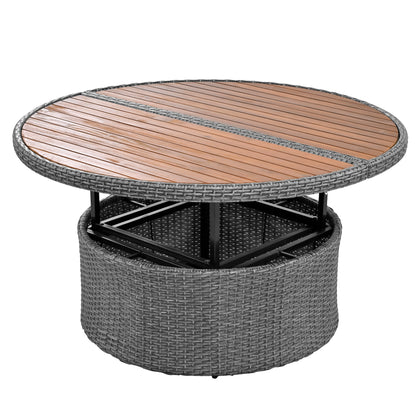 TOPMAX Patio 5-Piece Round Rattan Sectional Sofa Set, Beige