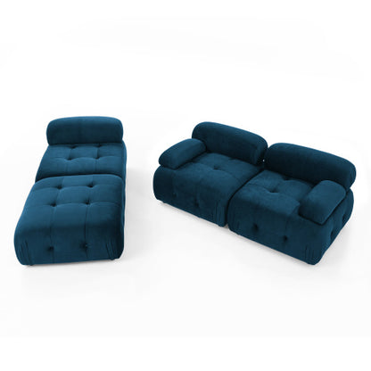 Button Tufted Modular Sectional Sofa, Navy Velvet
