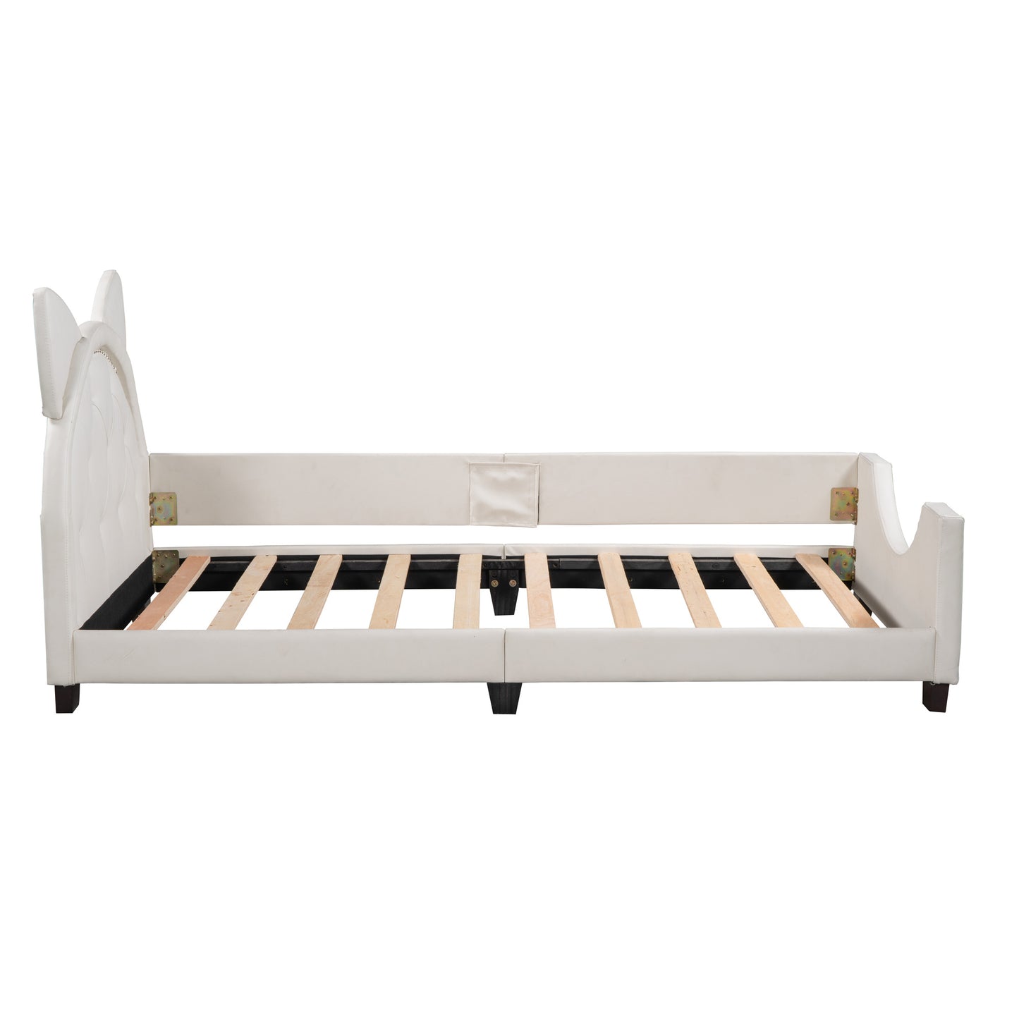 upholstered bed with carton ears shaped headboard, white