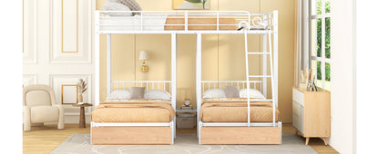 Full Over Twin & Twin Bunk Bed with Drawers and Guardrails, White