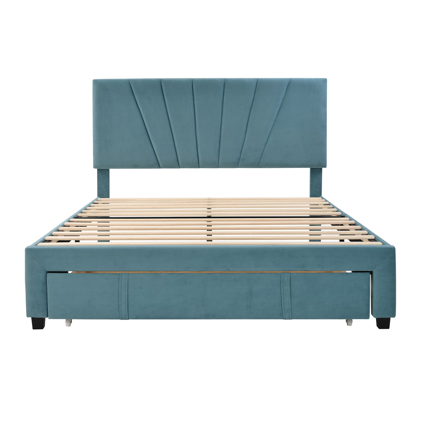 queen size storage bed velvet upholstered platform bed with a big drawer