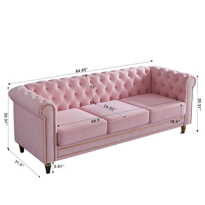 Chesterfield Velvet Sofa, Pink