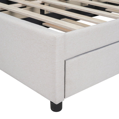 Queen Size Upholstered Platform Bed with 2 Drawers and 1 Twin XL Trundle, Beige