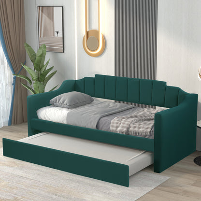 Upholstered Twin Bed with Trundle, Green