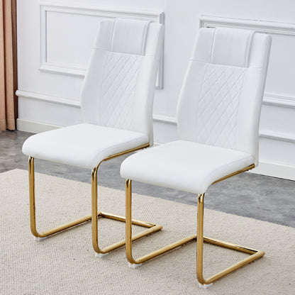 Faux Leather Cushion Chairs Set of 4, White+PU